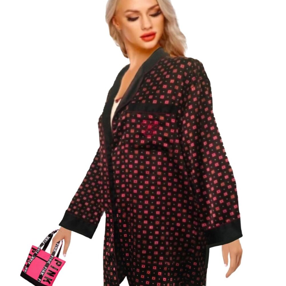 VICTORIA's SECRET Long Sleeve Button Down Satin Pajama Top Sleep Long Shirt Sz S
